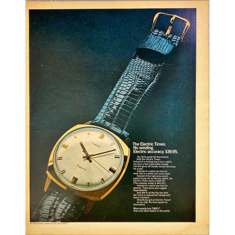 Timex Electric Watch "No Winding" Vintage Print Ad 1968